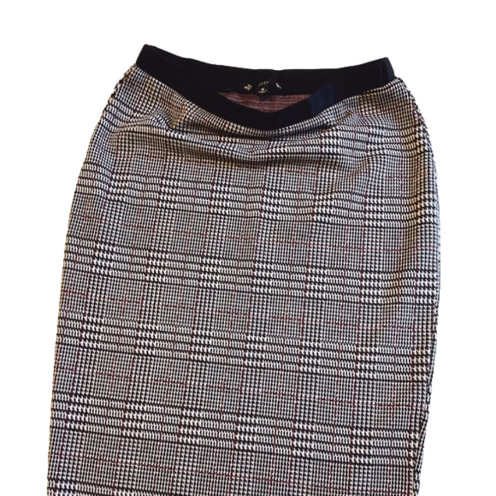 Iris Houndstooth Grey Plaid Pencil Skirt